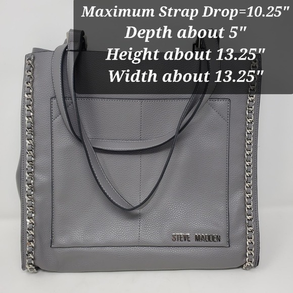 Steve Madden Tote Chain Embellished Shoulder Gray Bag - Picture 9 of 11